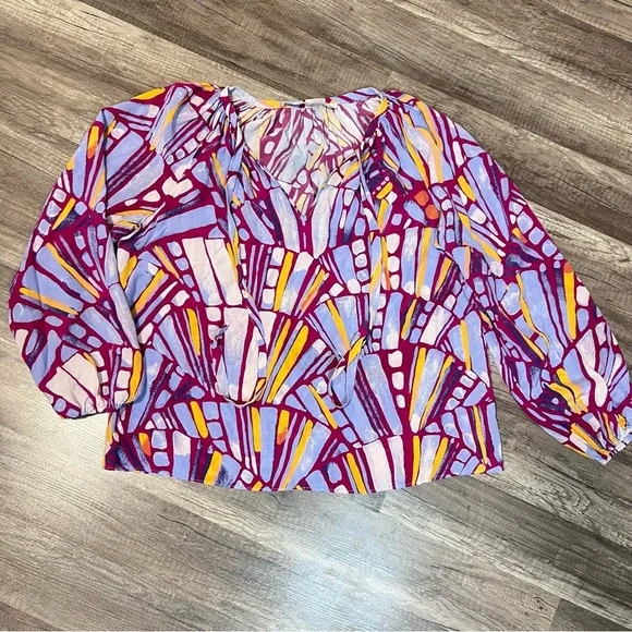 Marie‎ Oliver EUC 100% Silk Long Sleeve Blouse Size S - Picture 3 of 8